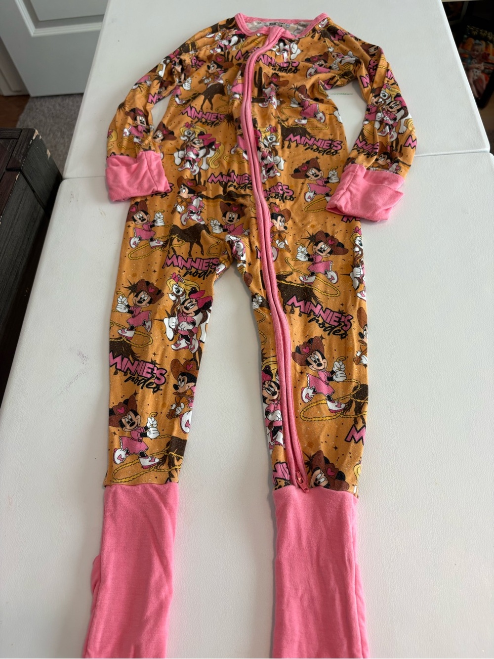 Disney Minnie Mouse Pink & Mustard Kids One-Piece Footie